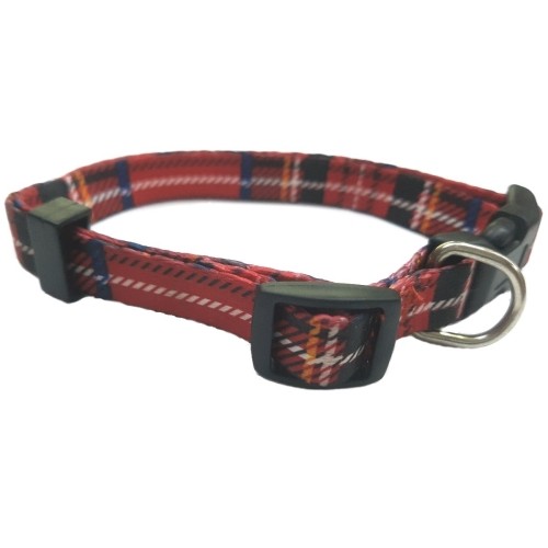 Red Checkered Nylon Collar 15mm 25-35cm