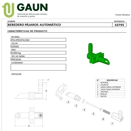 Bebedero Automático para Pájaros Gaun