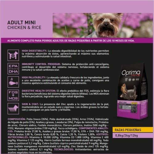 Optima Nova Adult Mini Chicken Rice 2 Kg Premium Dog Food