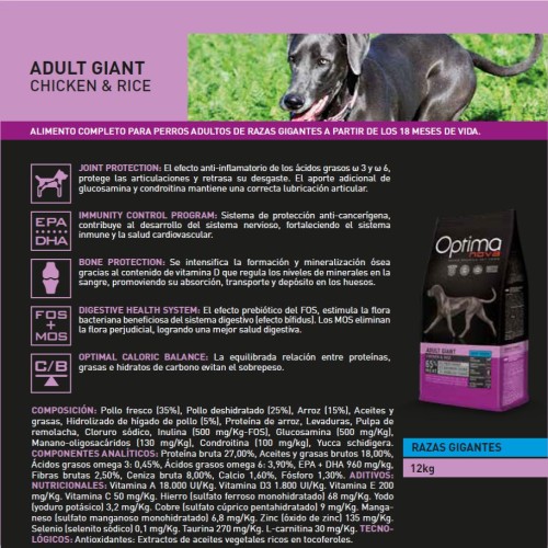 Alimento Para Perros Adultos Gigantes Optima Nova 12 Kg.