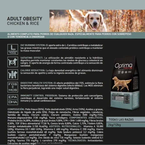 Optima Nova Obesity Chicken Rice 12 Kg for overweight dogs