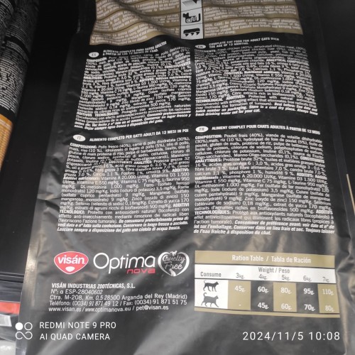 Optima Nova Gato Adulto Pollo Arroz 8kg