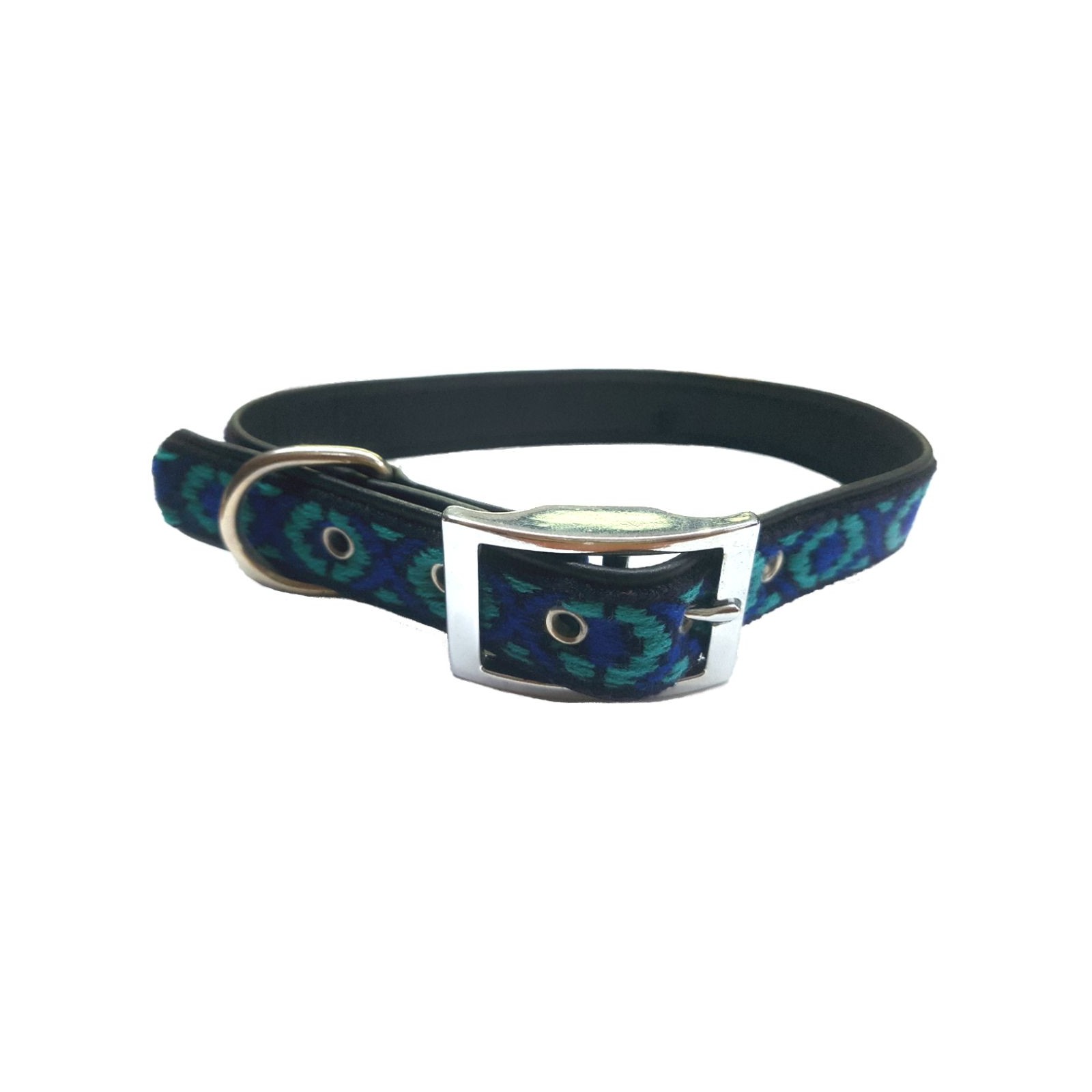 Collar de Cuero Combi Azul para Mascotas