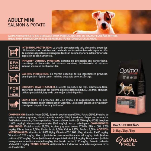 Optima Nova Adult Mini Salmón y Patata 8 Kg Comida para Perros