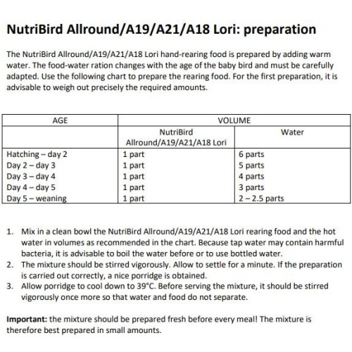 Nutribird A-18 Loris 3 Kg.