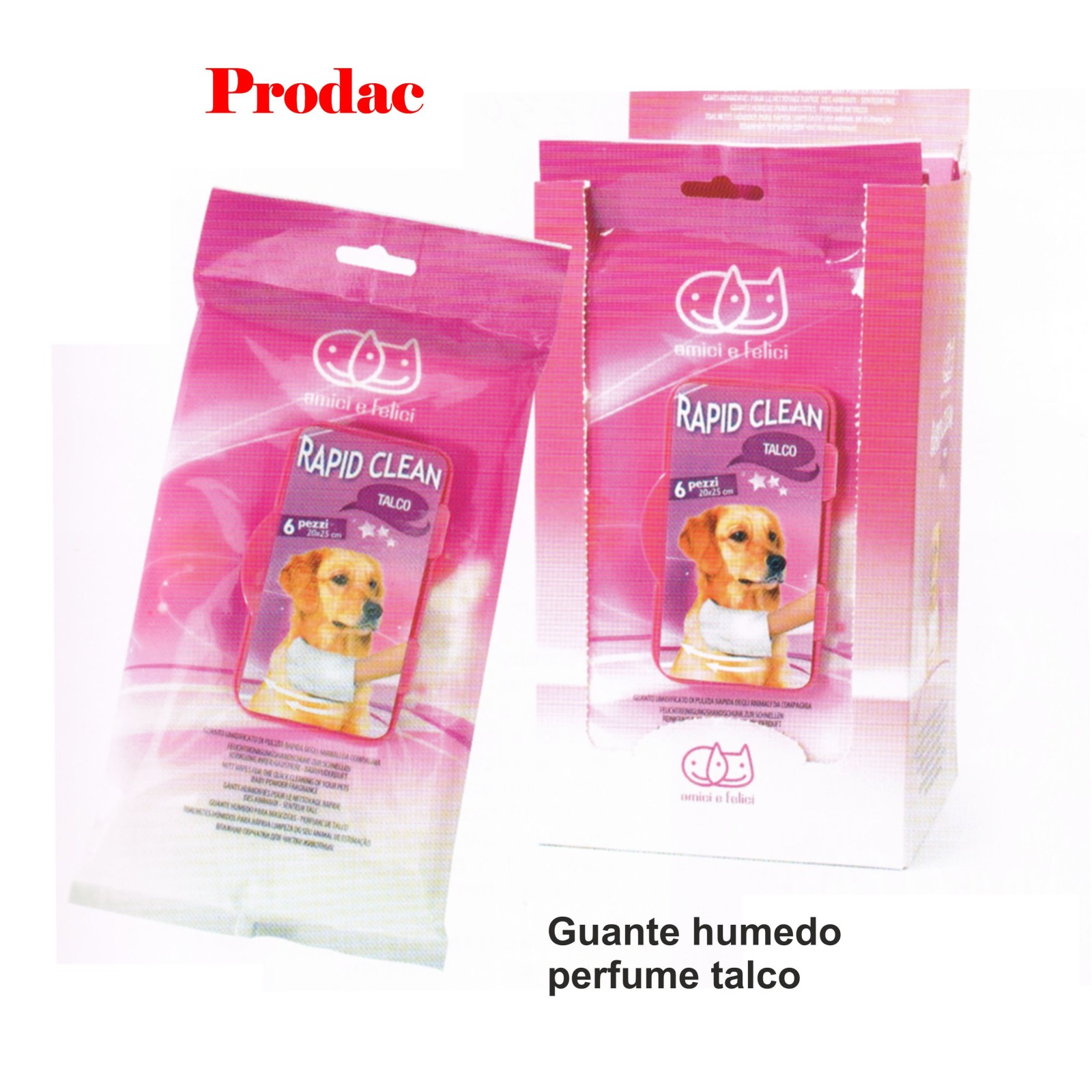 Guantes Húmedos para Mascotas Aroma Talco 6 Und. para Limpieza Rápida