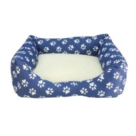 Square Bed with Blue Paw Prints 60x55cm