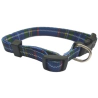 Blue Plaid Nylon Dog Collar 15mm