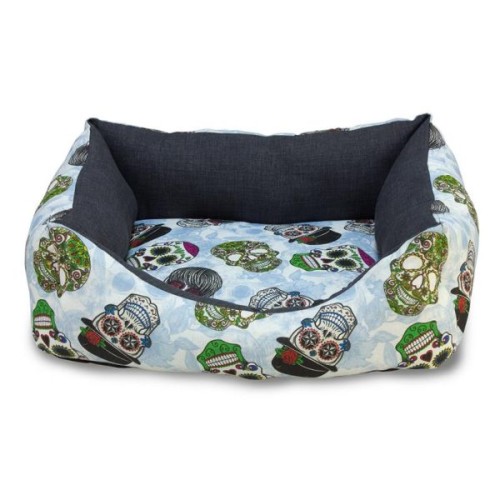 Cama Cuadrada Calaveras para Perros 60x55x18cm