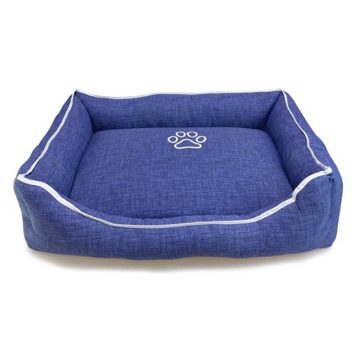 Square Blue Dog Bed with Paw Print 55x46x17cm