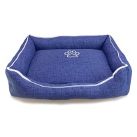 Cama Cuadrada Azul Con Huella Y Ribete 55x46x17 Cm. - Comodidad para Perros