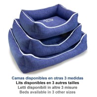 Cama Cuadrada Azul Con Huella Y Ribete 55x46x17 Cm. - Comodidad para Perros