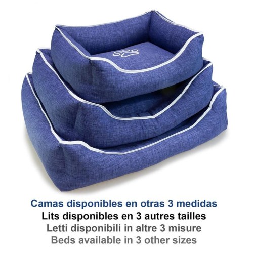 Cama Cuadrada Azul Con Huella Y Ribete 85x68x21 Cm.