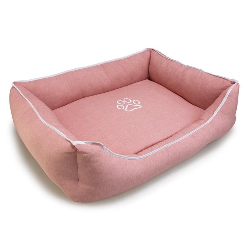 Square Pink Dog Bed with Paw Print 70x55x19cm